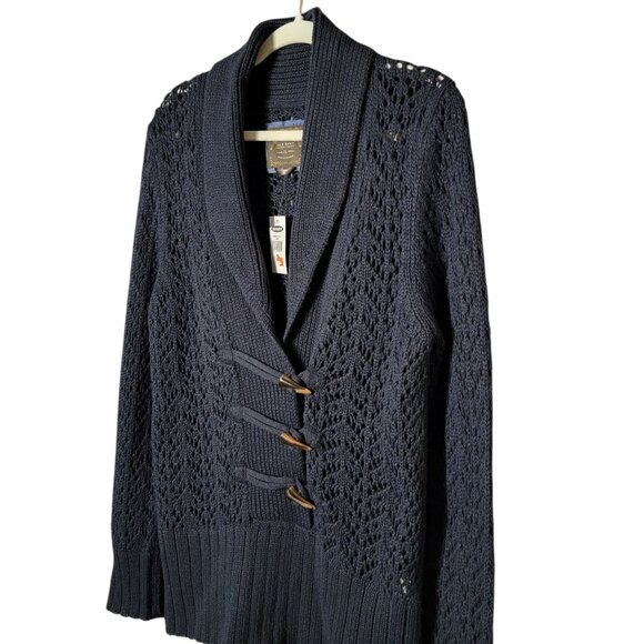 Old Navy Womens Blue Angora Wool Y2K Shawl Neck Open Knit Grandpa Sweater XL - Picture 2 of 10